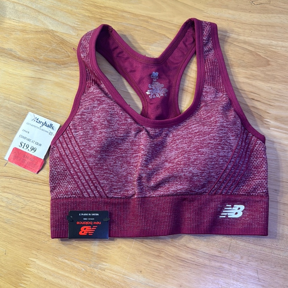 New Balance, Maroon, Sports Bra, Medium, Impact Moisture-Wicking